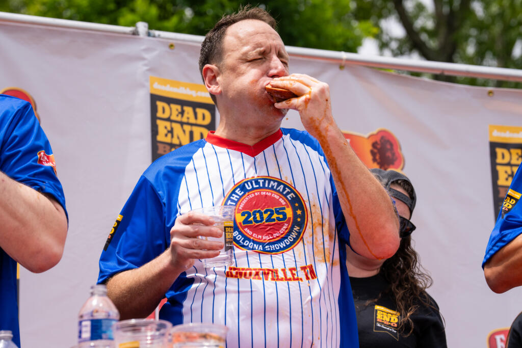 joey chestnut competing in the 2025 ultimate bologna showdown in knoxville tn